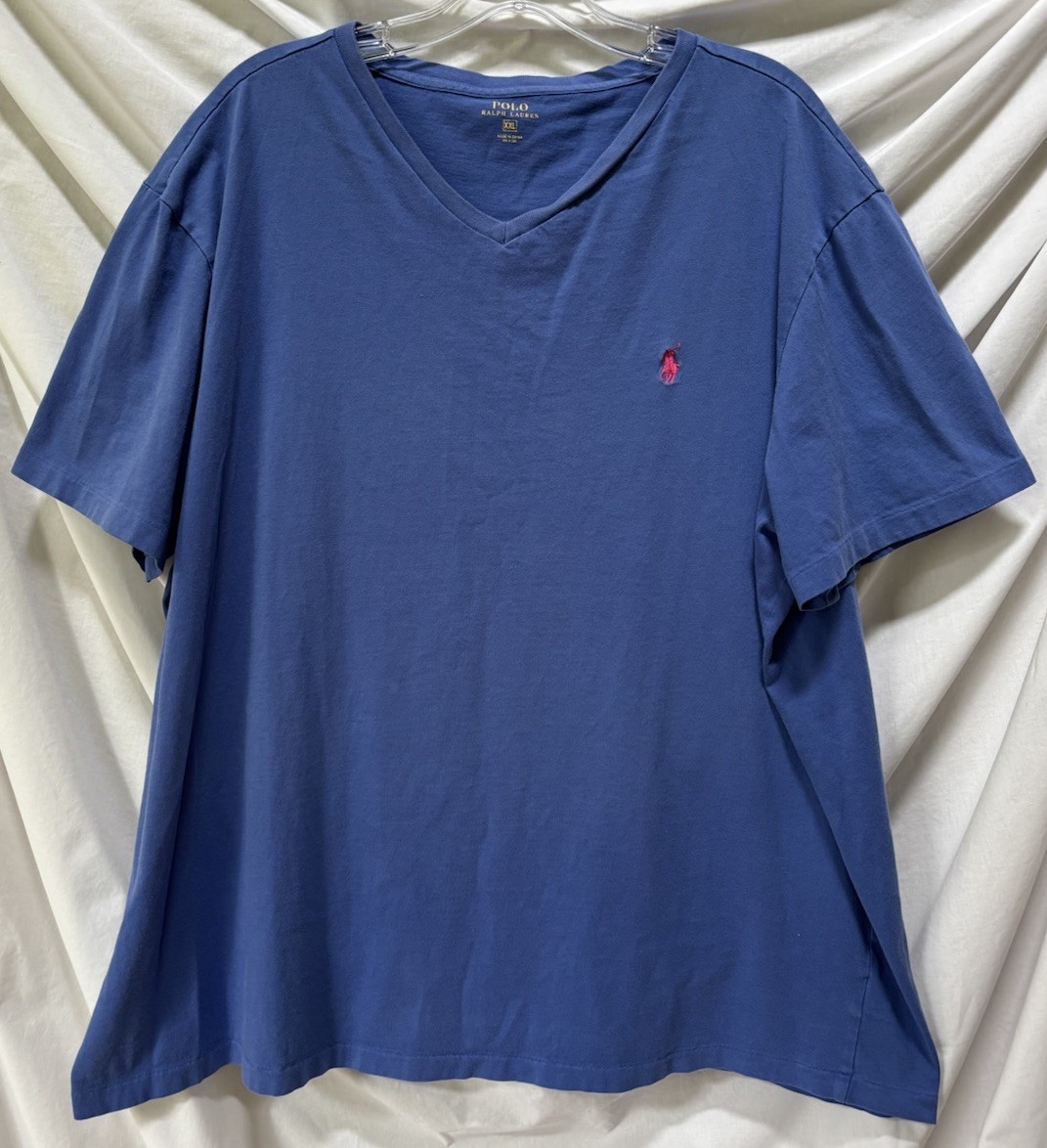 POLO Ralph Lauren Periwinkle Blue Pink Pony V Neck Cotton T Shirt XXL gallery