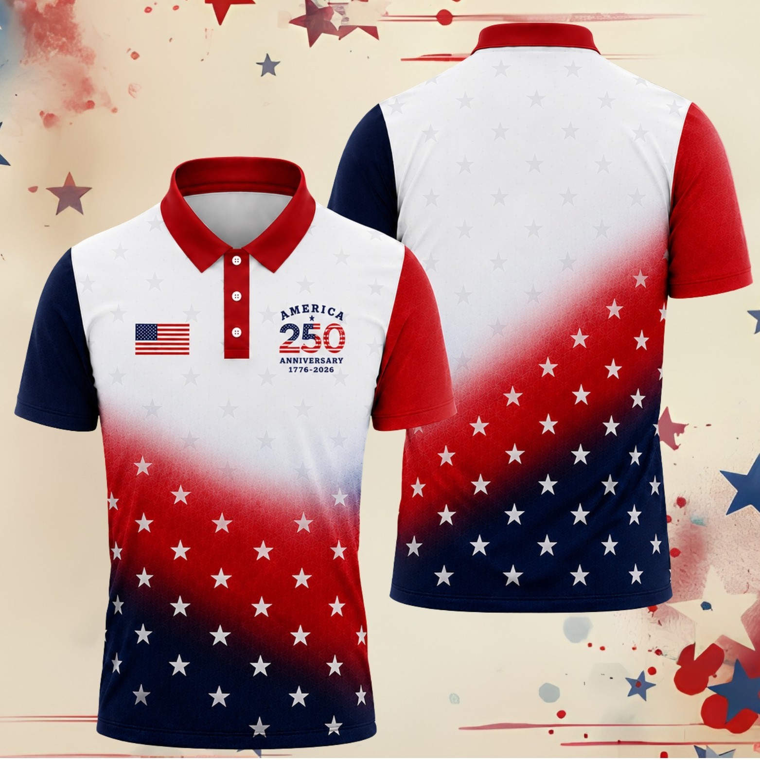 250 Years Of Freedom Patriotic Golf Shirt, Gradient 4th Of July Golf Polo(S-5XL) gallery