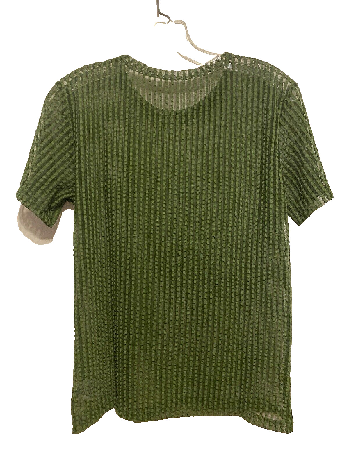 JOGAL Men's Striped Sheer Fitted Short Sleeve Muscle Shirt Top Green Small NWOT gallery