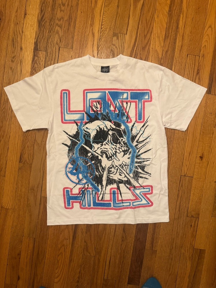 Lost Hills Skull Lightning Graphic Tee White Size Large NWOT Streetwear Shirt