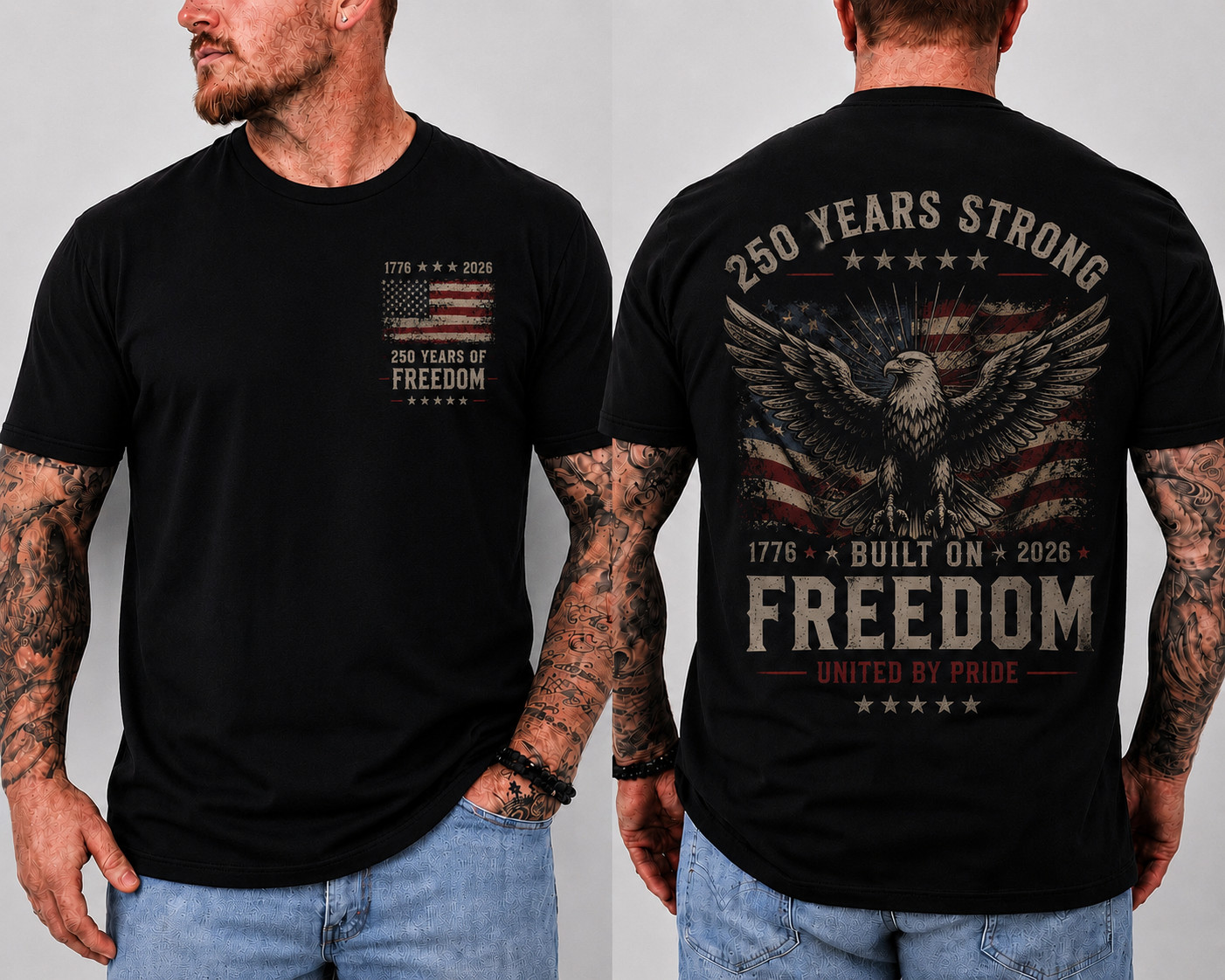 250 Years Strong Freedom Eagle Shirt Patriotic USA 1776 2026 Vintage Tee Men
