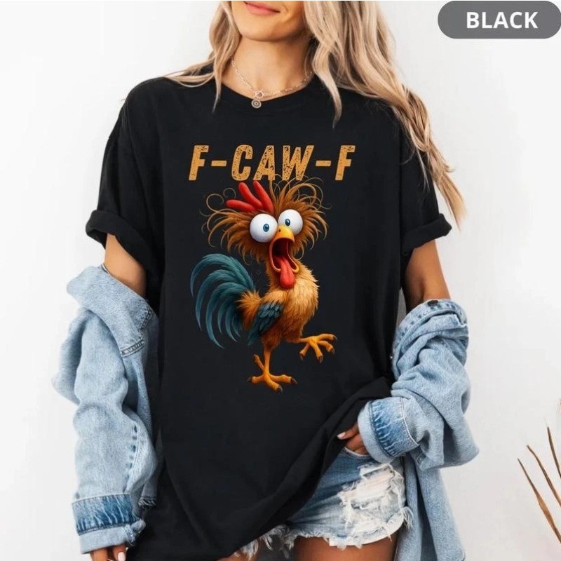 Funny Rooster Meme Tee, F-CAW-F Chicken Humor Graphic, Farm Animal T-Shirt gallery