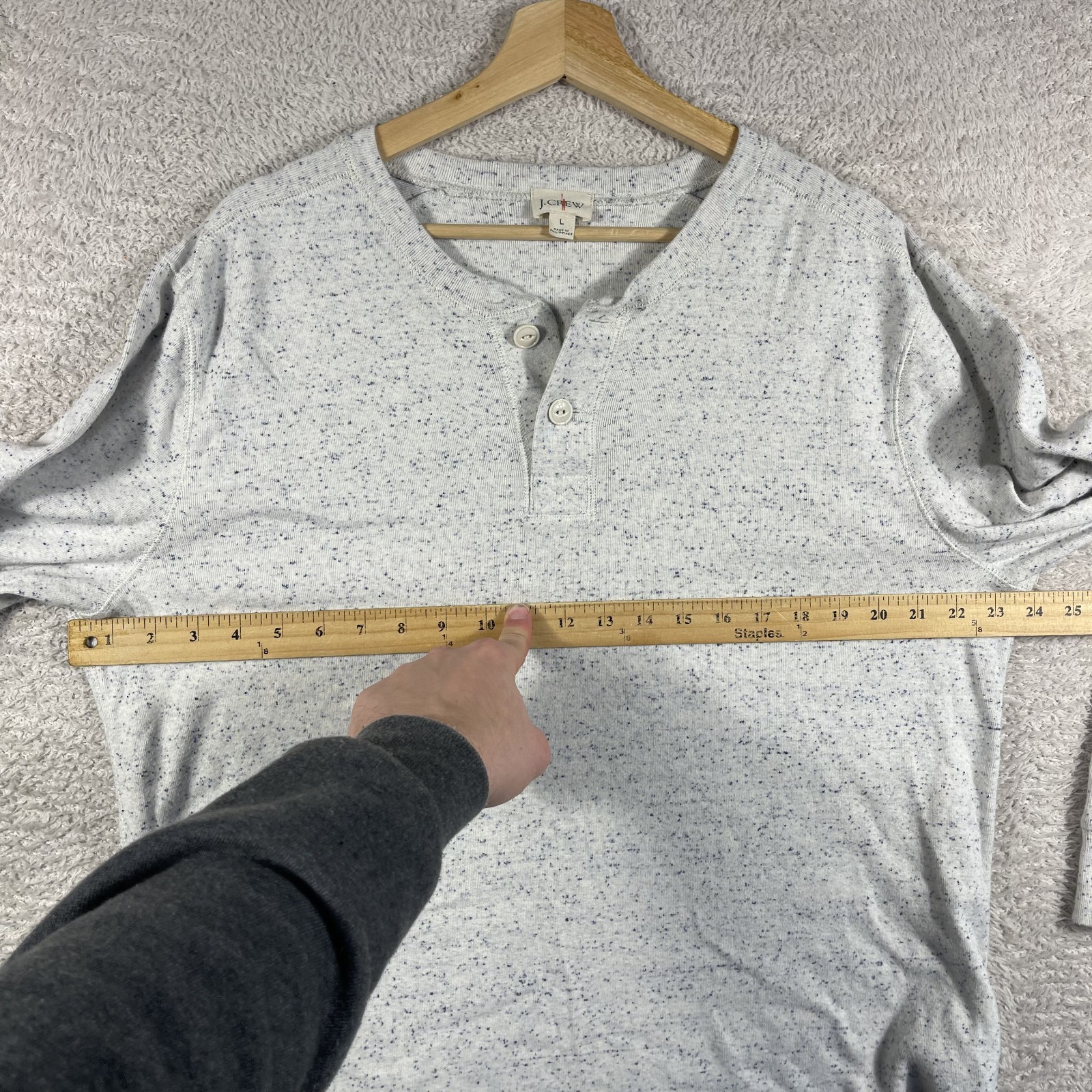 J. Crew Shirt Mens Large Gray Oarsman Heritage Brushed Rib Knit Henley Vintage gallery