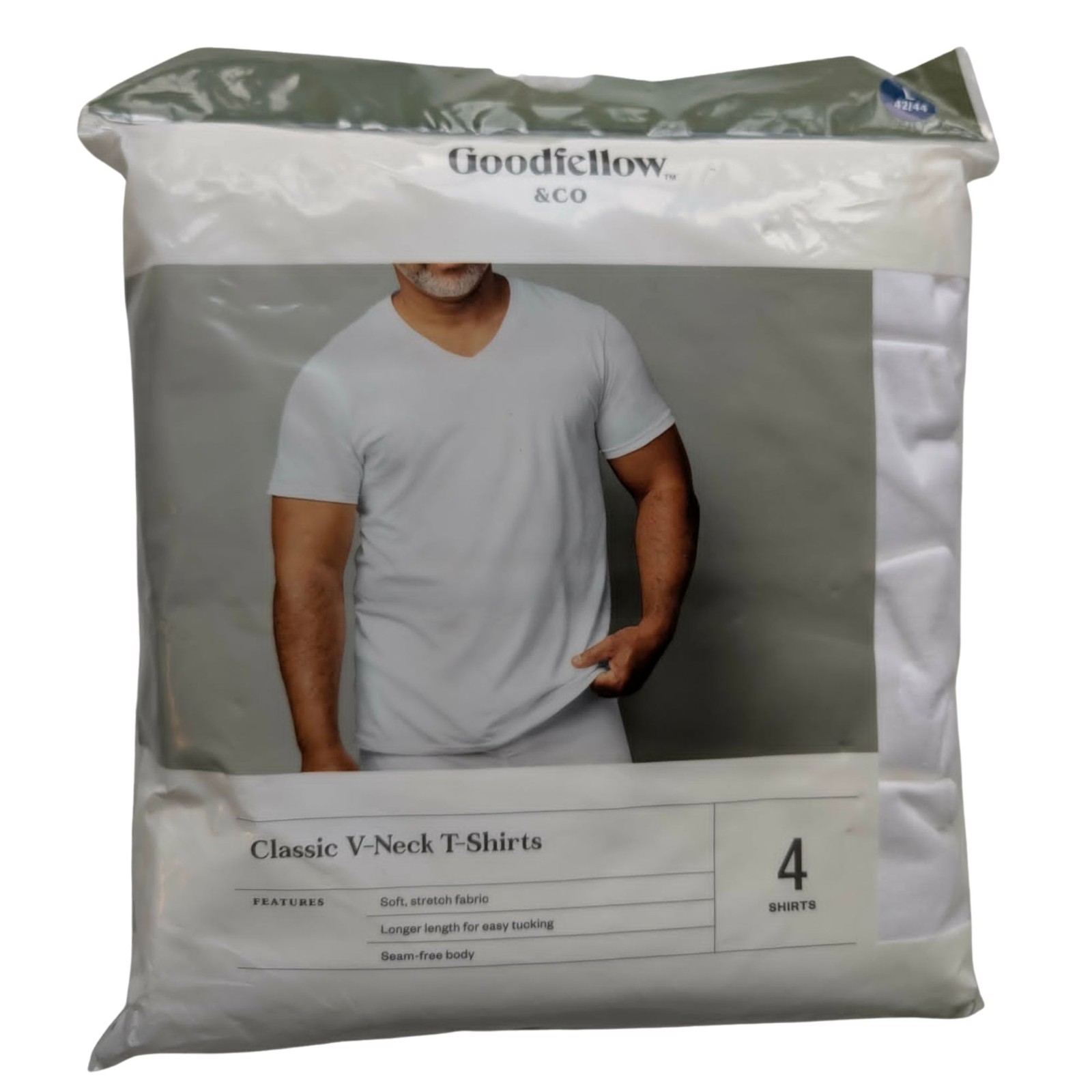 GOODFELLOW Classic T-shirts 100% Cotton WHITE V-NECK 4 ct Soft Stretch – XLARGE
