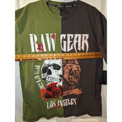 RawGear Shirt Mens Size Small Split Tee Black Green Skull Lion Streetwear