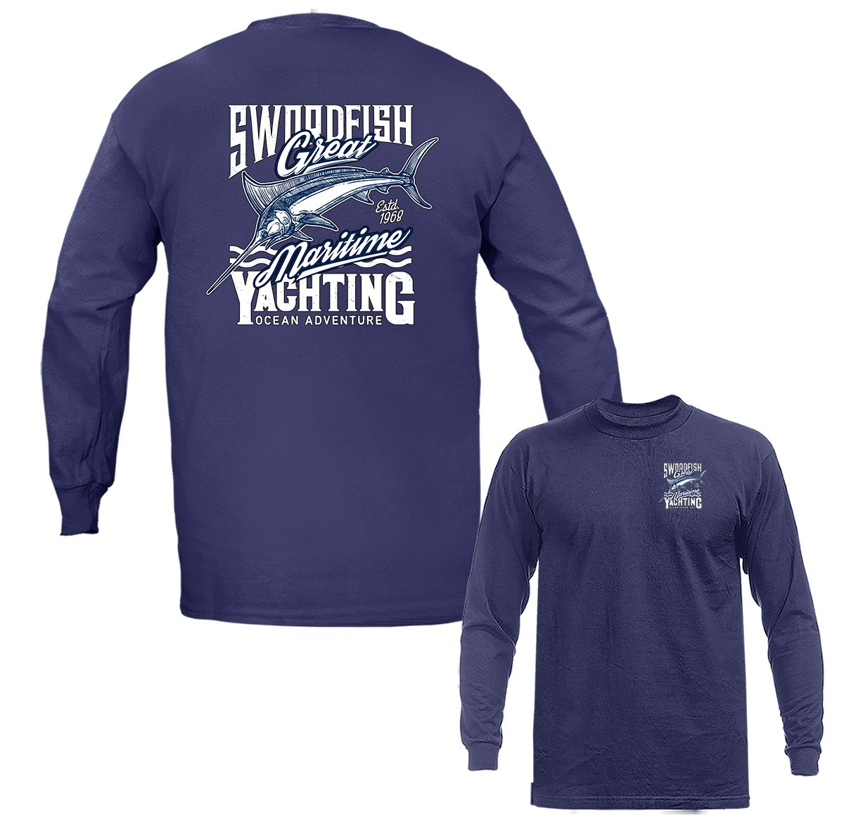 Vintage Swordfish Maritime Yachting Outdoor Sports Fishing Long Sleeve T-Shirt