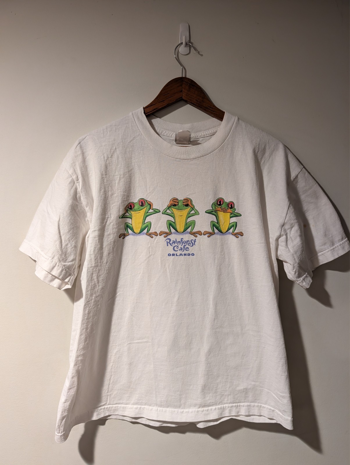 Vintage Rainforest Cafe Orlando Shirt Mens Large L White Three Wise Frogs Tee gallery