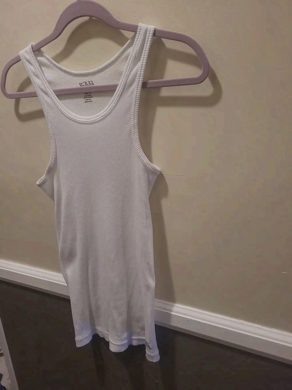 Von Dutch Originals Medium Mens Ribbed White Tank Slim Fit Scoop Neck gallery