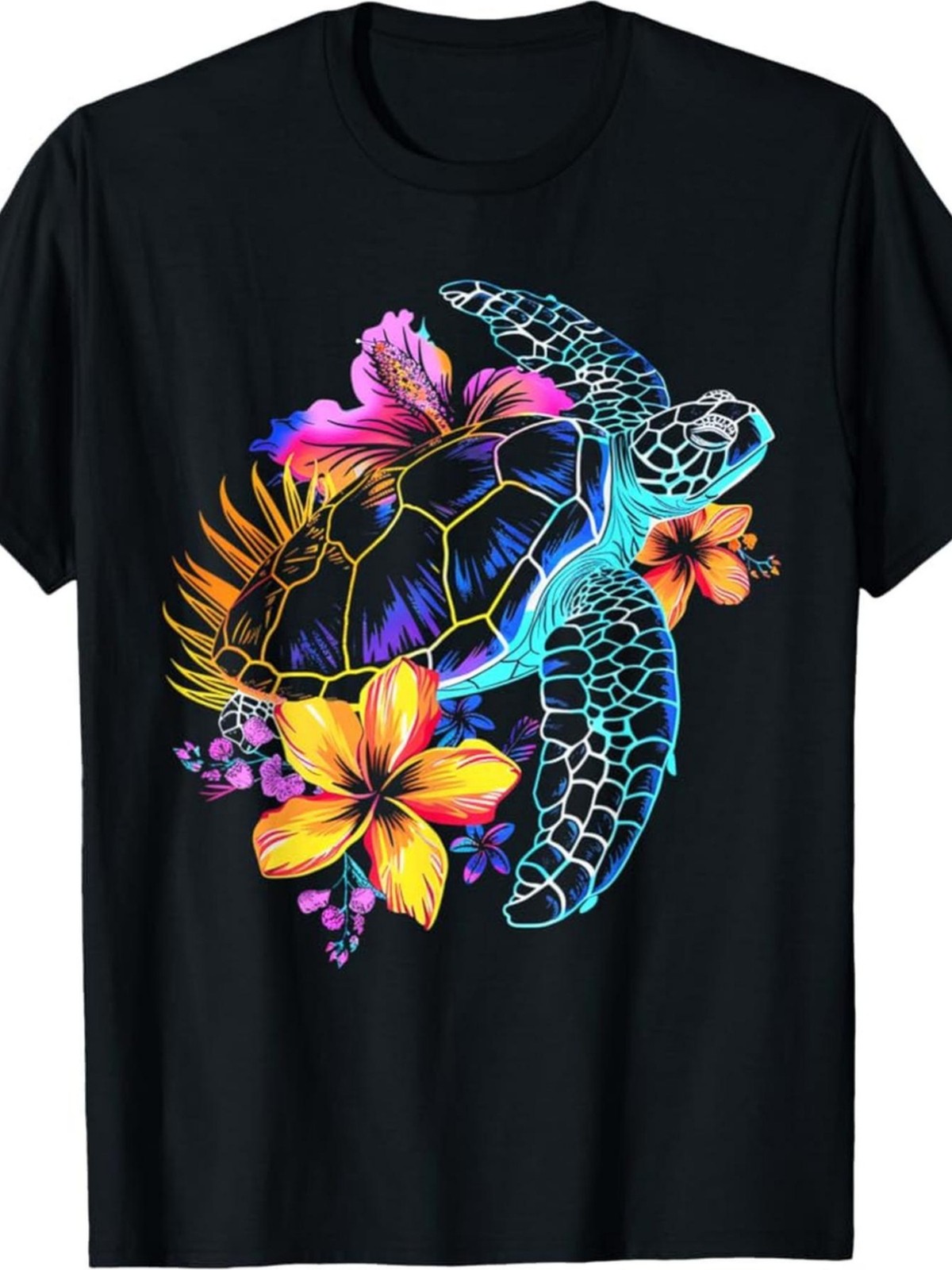 Vintage Hawaiian Sea Turtle Hibiscus Graphic Men’s T-Shirt Tropical Beach Tee gallery