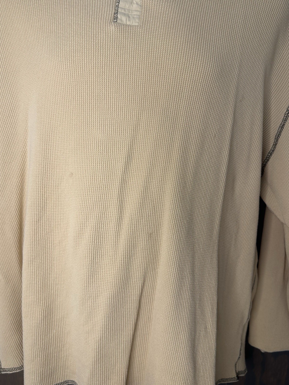 Roundtree & Yorke Mens XL Henley Thermal Waffle Knit Pullover Pale Yellow/Beige gallery
