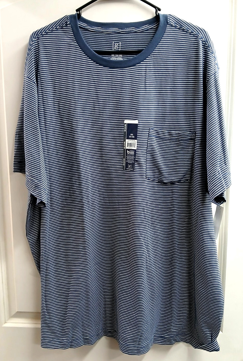GEORGE MENS 3XL 54-56 WASHED INDIGO CREW POCKET TEE SHORT SLEEVE MICROSTRIPE gallery