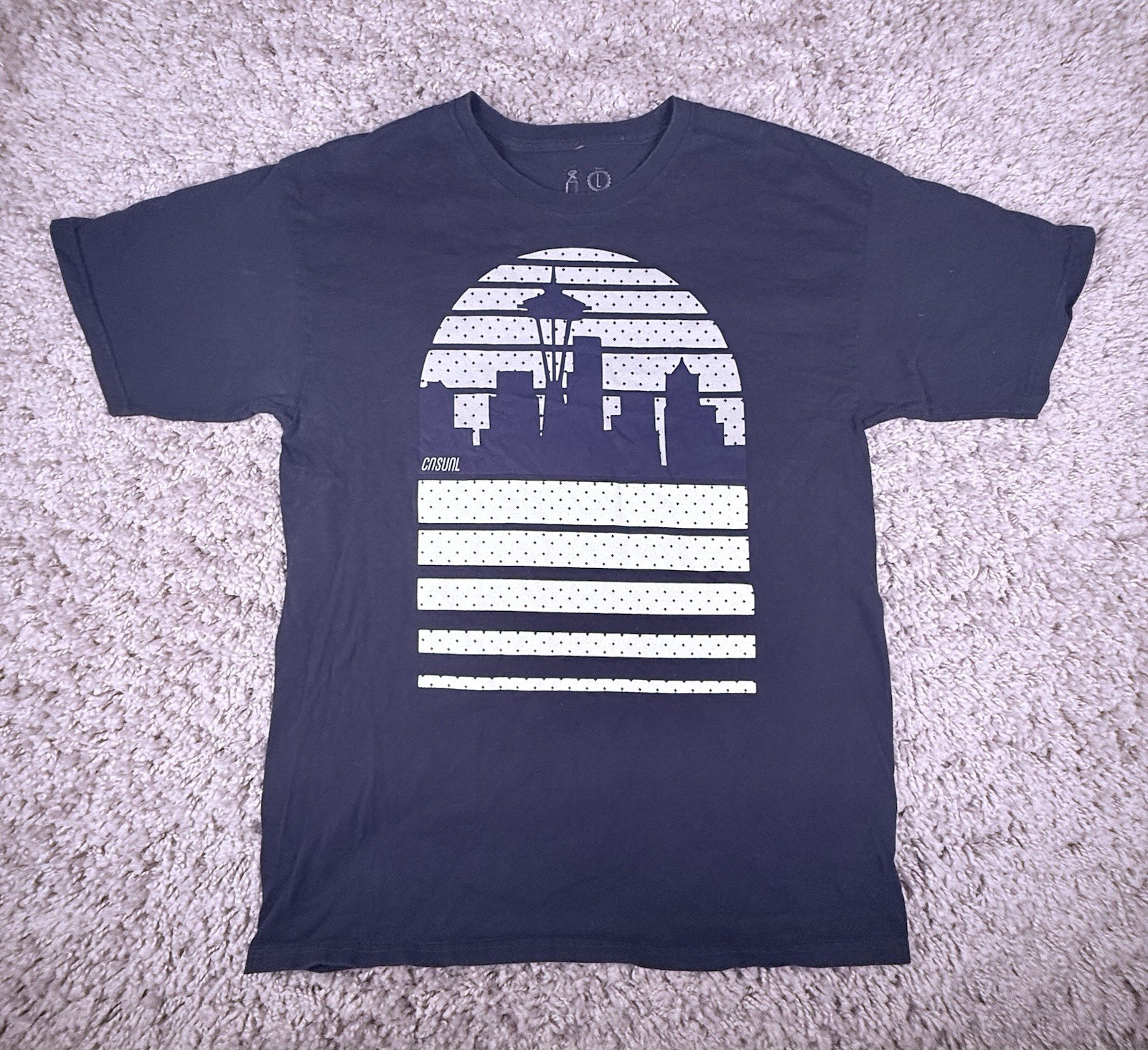 Casual Industrees Shirt Mens Large Blue Cotton Lightweight Graphic Crew Neck Tee