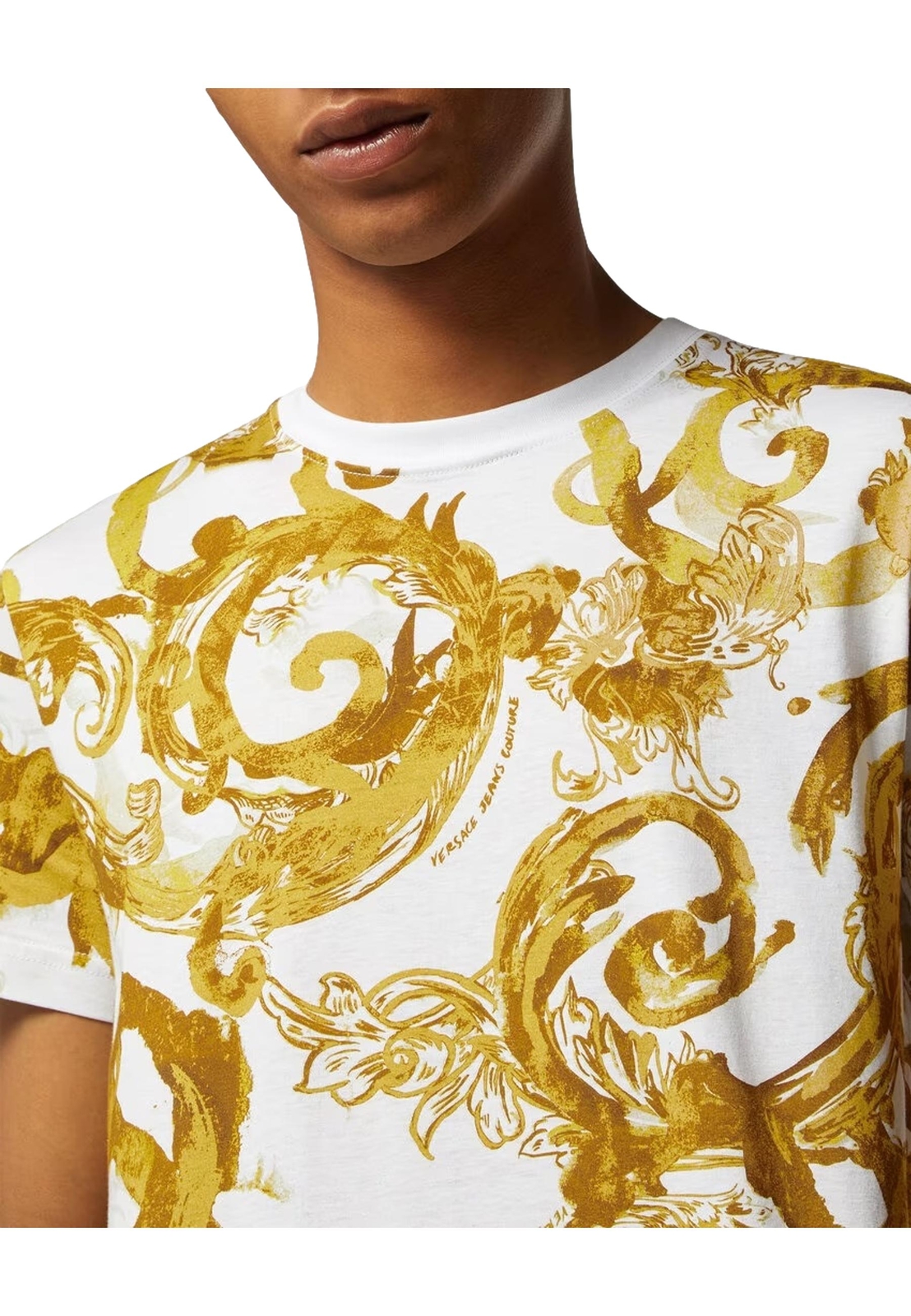 NWT VERSACE JEANS COUTURE WHITE/GOLD T-SHIRT WITH BAROQUE PRINT 76GAH6S0 JS287 gallery