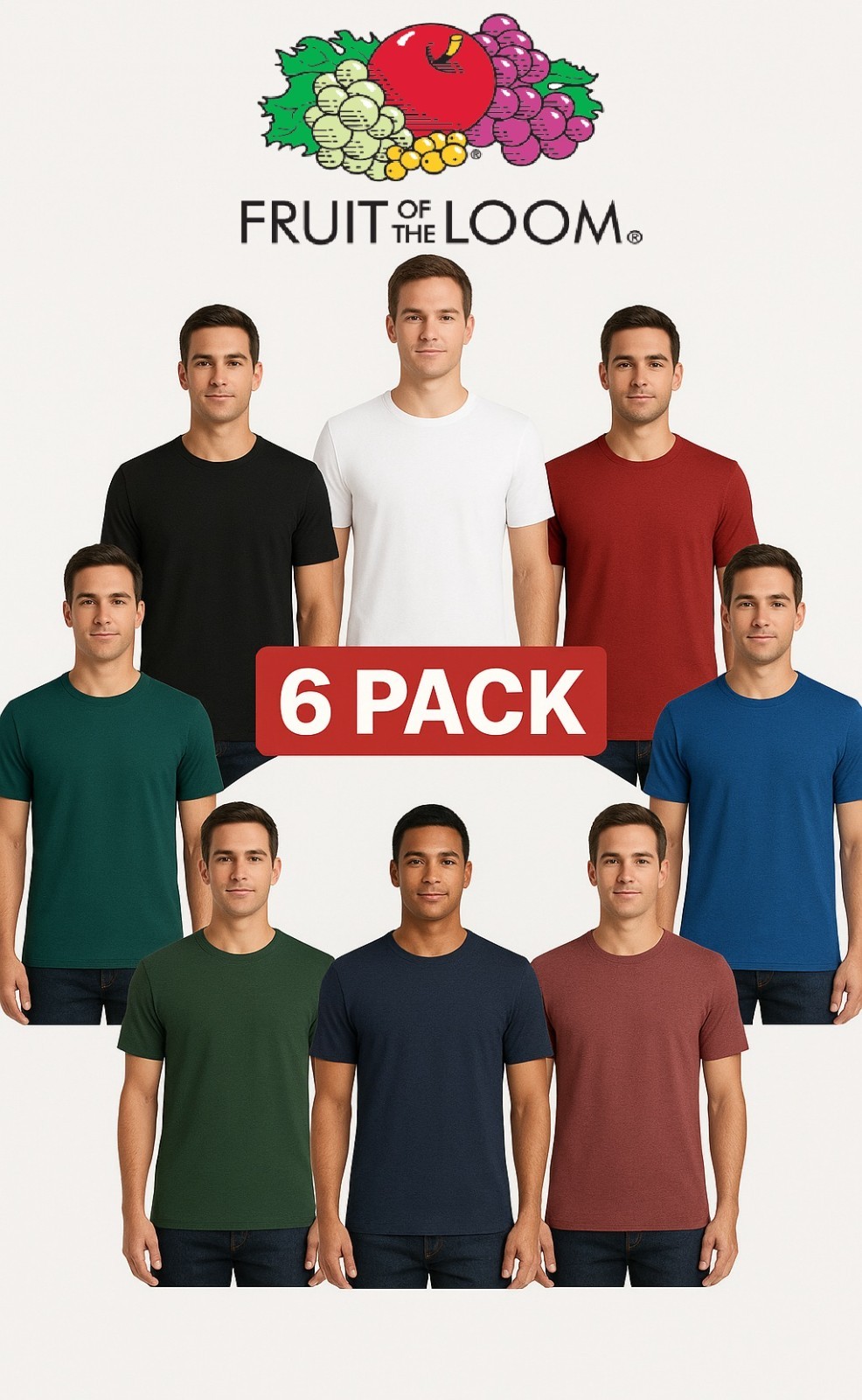 Fruit of the Loom Men's 6 PK Iconic T-Shirts - Assorted Colors Size S to 4XL gallery
