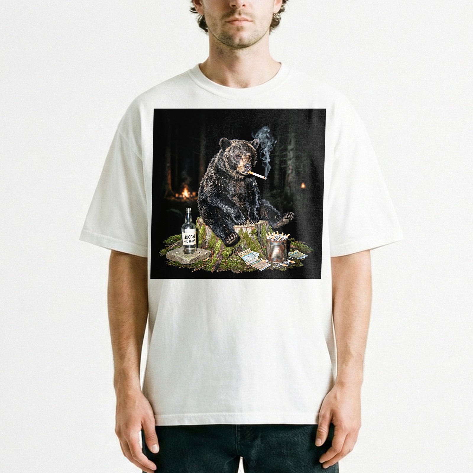 Funny Bear Smoking T-Shirt Bad Habits Forest Wildlife Meme Graphic Tee gallery