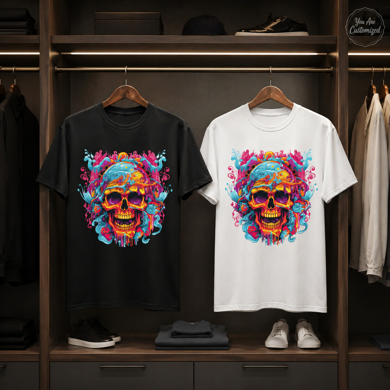 Colorful Skull Graphic T-Shirt Black or White Unisex Streetwear Art Tee gallery