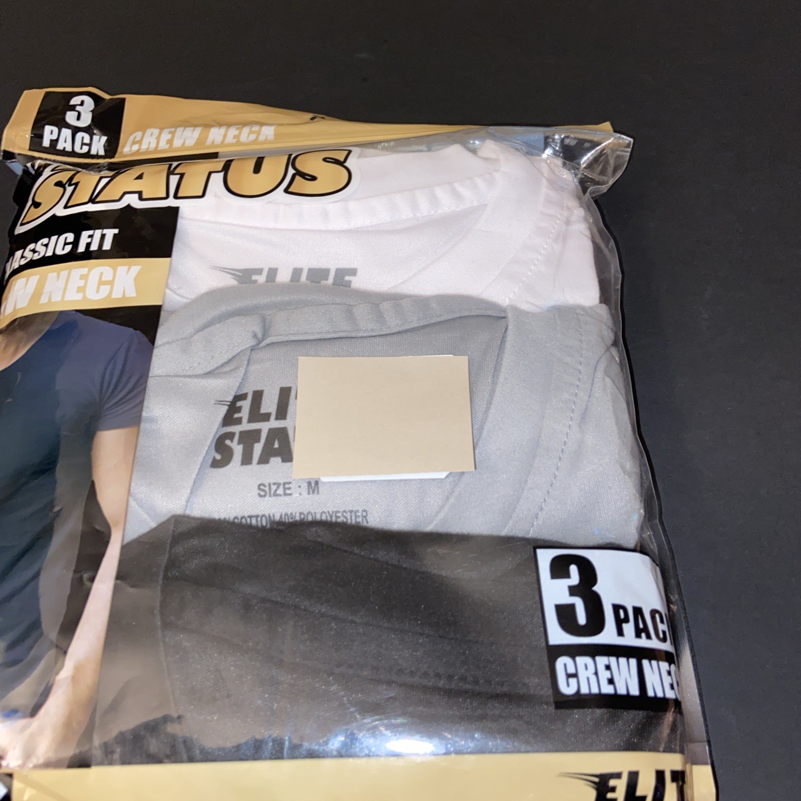 Elite Status Mens 3 Pack Assorted Crew Neck Shirts / Medium