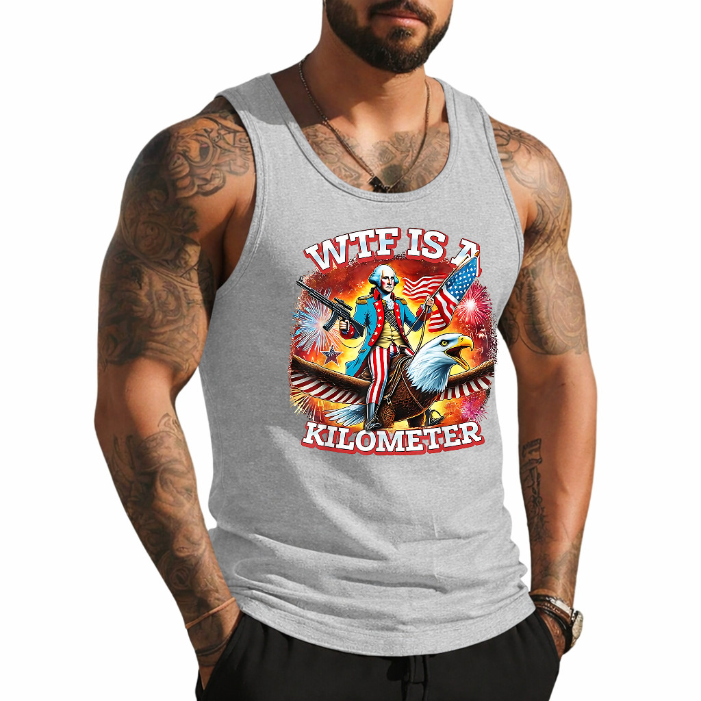 Retro WTF is A Kilometer Funny Patriotic American Freedom Tank Top gallery