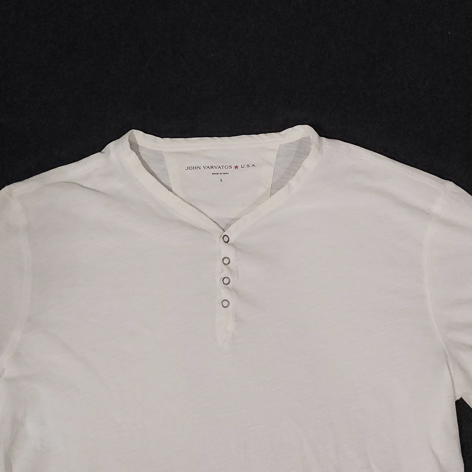 John Varvatos USA Henley Shirt Mens Large Ivory Short Sleeve Thin Sheer Cotton gallery