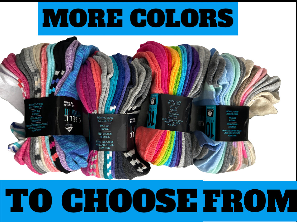 KBell NO SHOW FIT 10 PAIRS/PACK WOMEN’S SOCKS SHOE SIZE 5.5-10 K BELL