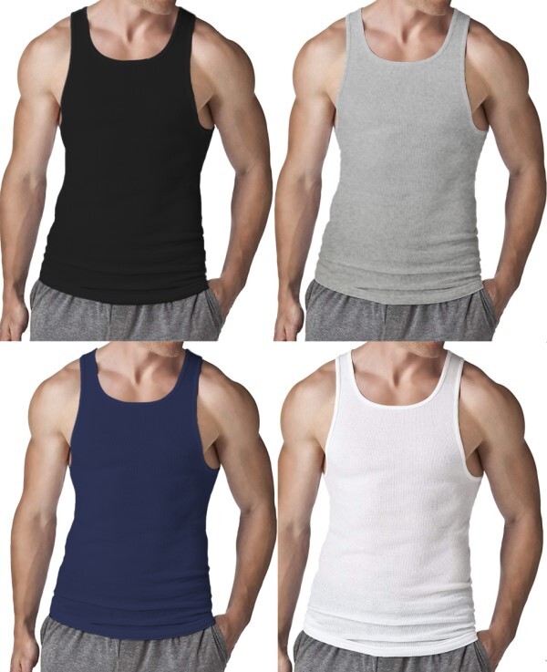 6 Pack Men Big and Tall Rib Ribbed Tank Top Underwear A-shirts gallery