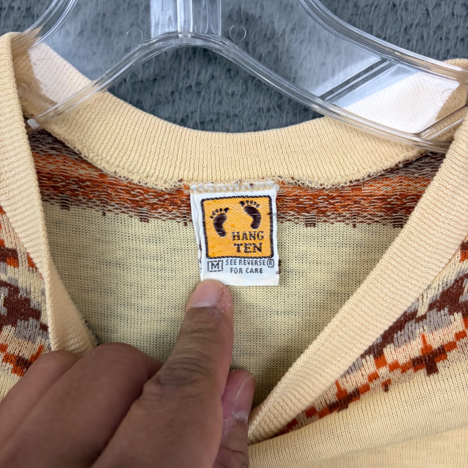 70s Hang Ten T-Shirt Mens Medium Multicolor Striped Surf Skate Embroidered Feet gallery