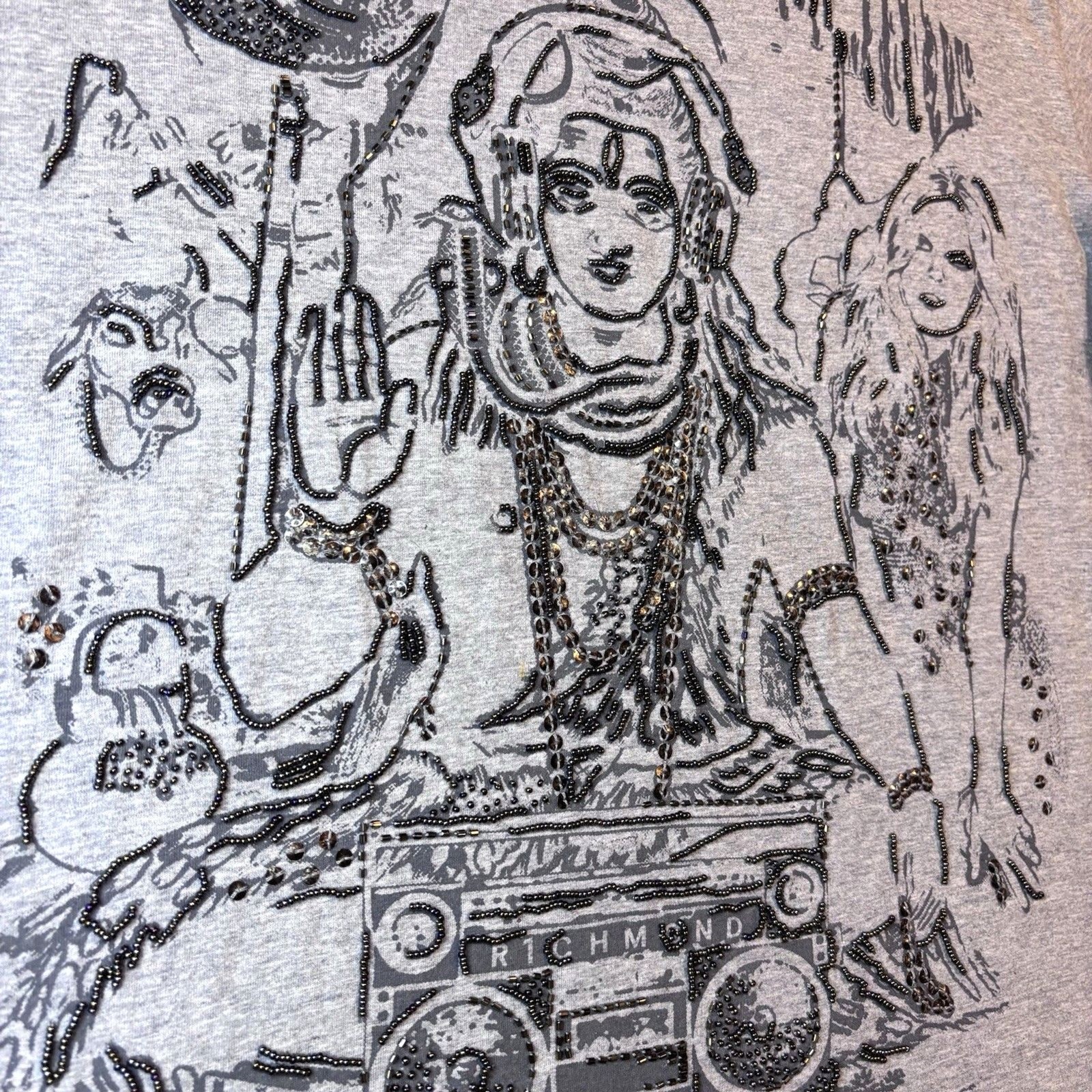 John Richmond Graphic Tee Beaded Embellished Shiva Boombox DJ Streetwear Y2K gallery