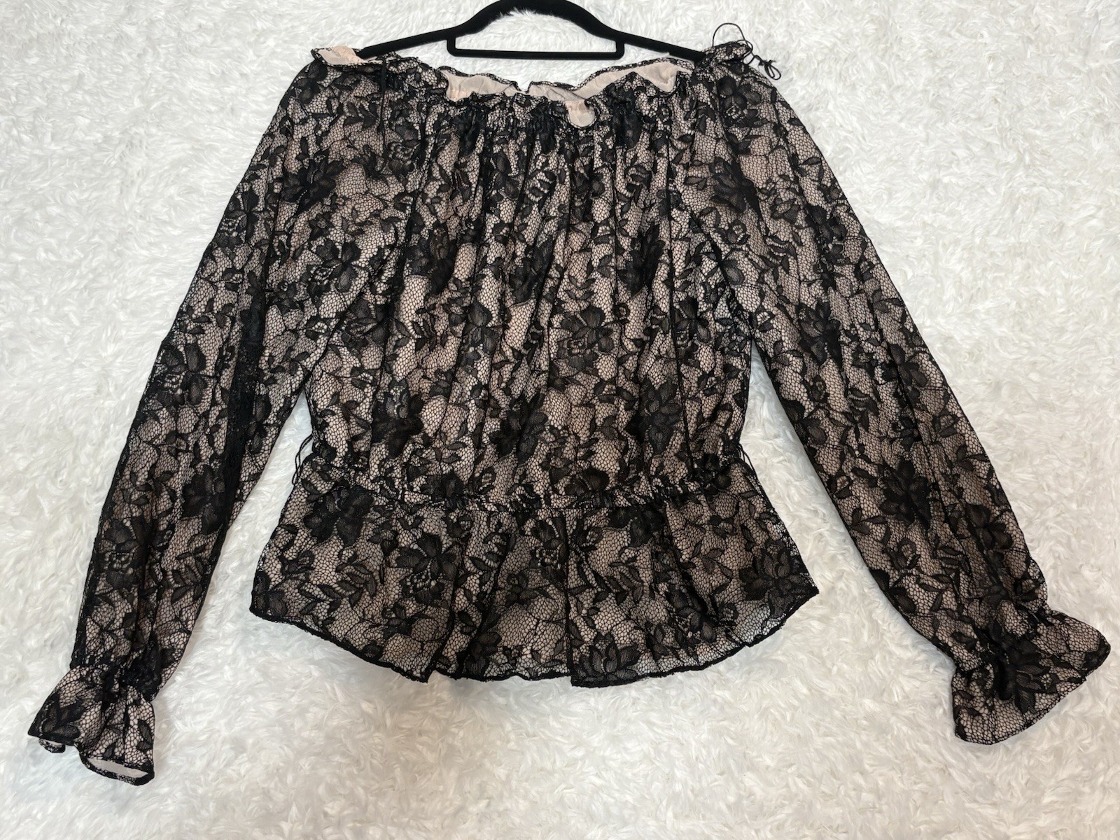 Victor Costa Black Lace Size L Long Sleeve Dress Shirt gallery