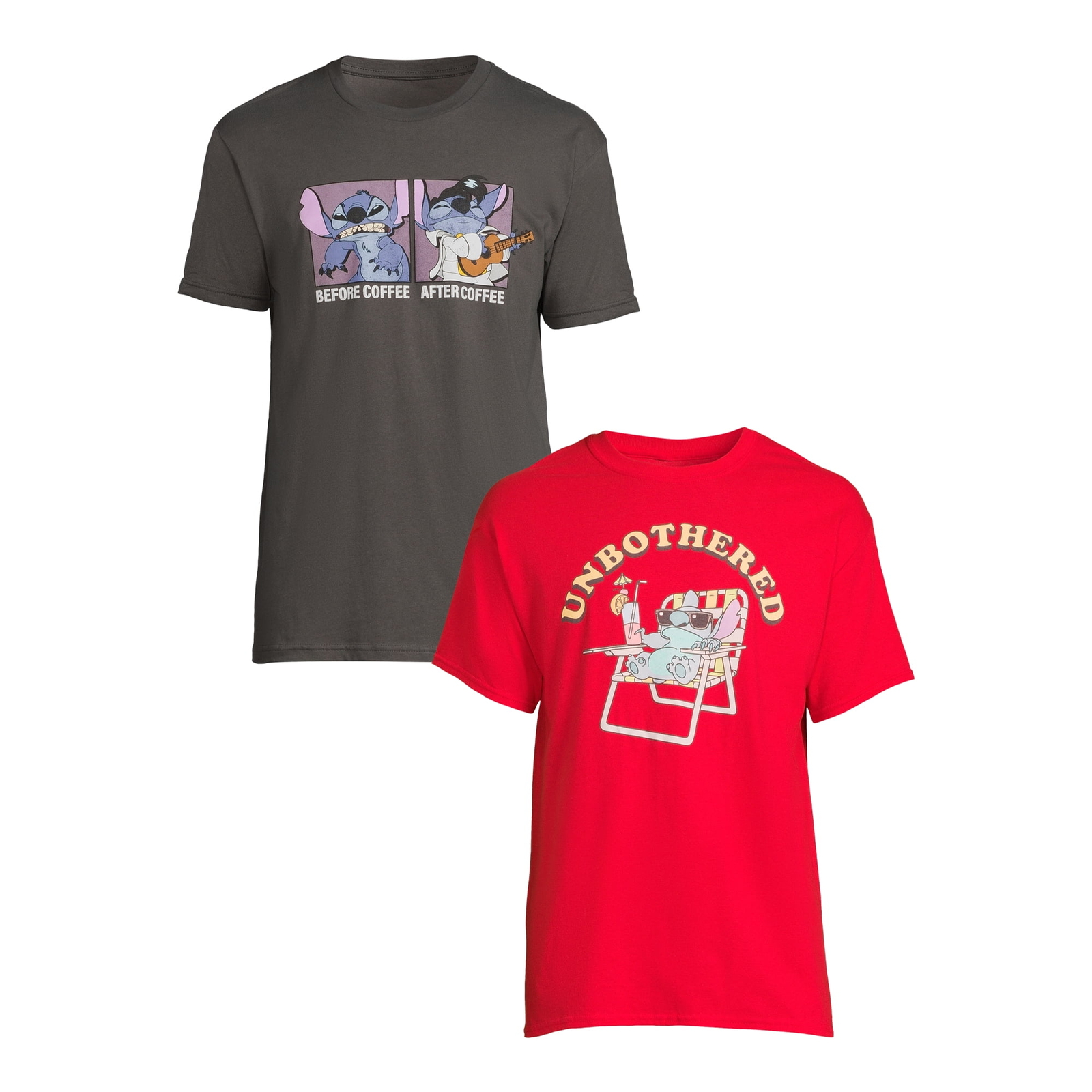 Lilo and Stitch Graphic T-Shirts Men’s Size S Red/Black 100% Cotton Pack of 2