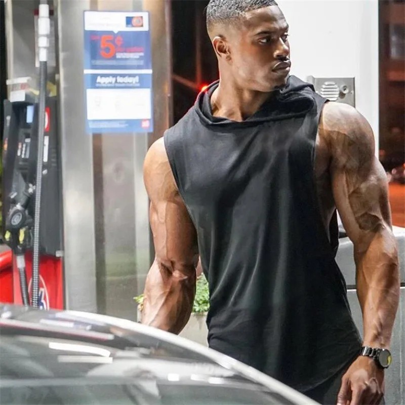 Men's Muscle Hoodies Sleeveless Tank Tops Gym Fitness Running Sport Vest T-Shirt gallery