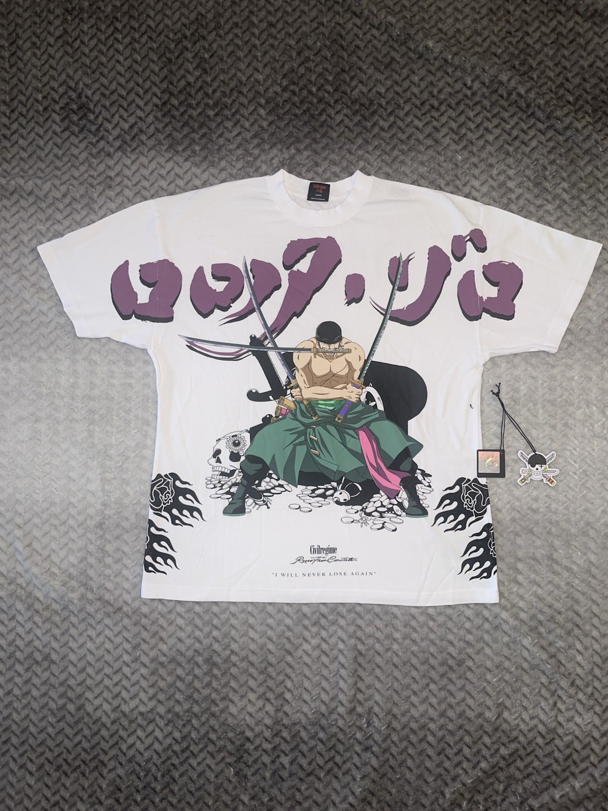 Civilregime One Piece Zoro White Graphic T-Shirt Size Large gallery