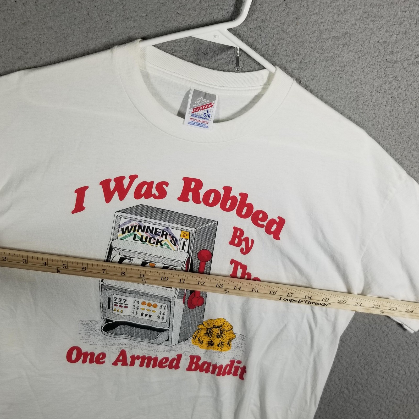 Vintage Gambling Shirt Mens Large White One Armed Bandit Slot Machine Vegas USA gallery