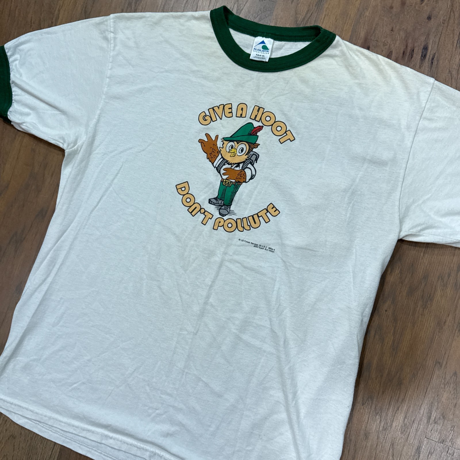 Vintage US Forest Service Shirt Men XL White Owl Hoot Pollute Graphic Ringer Y2K gallery