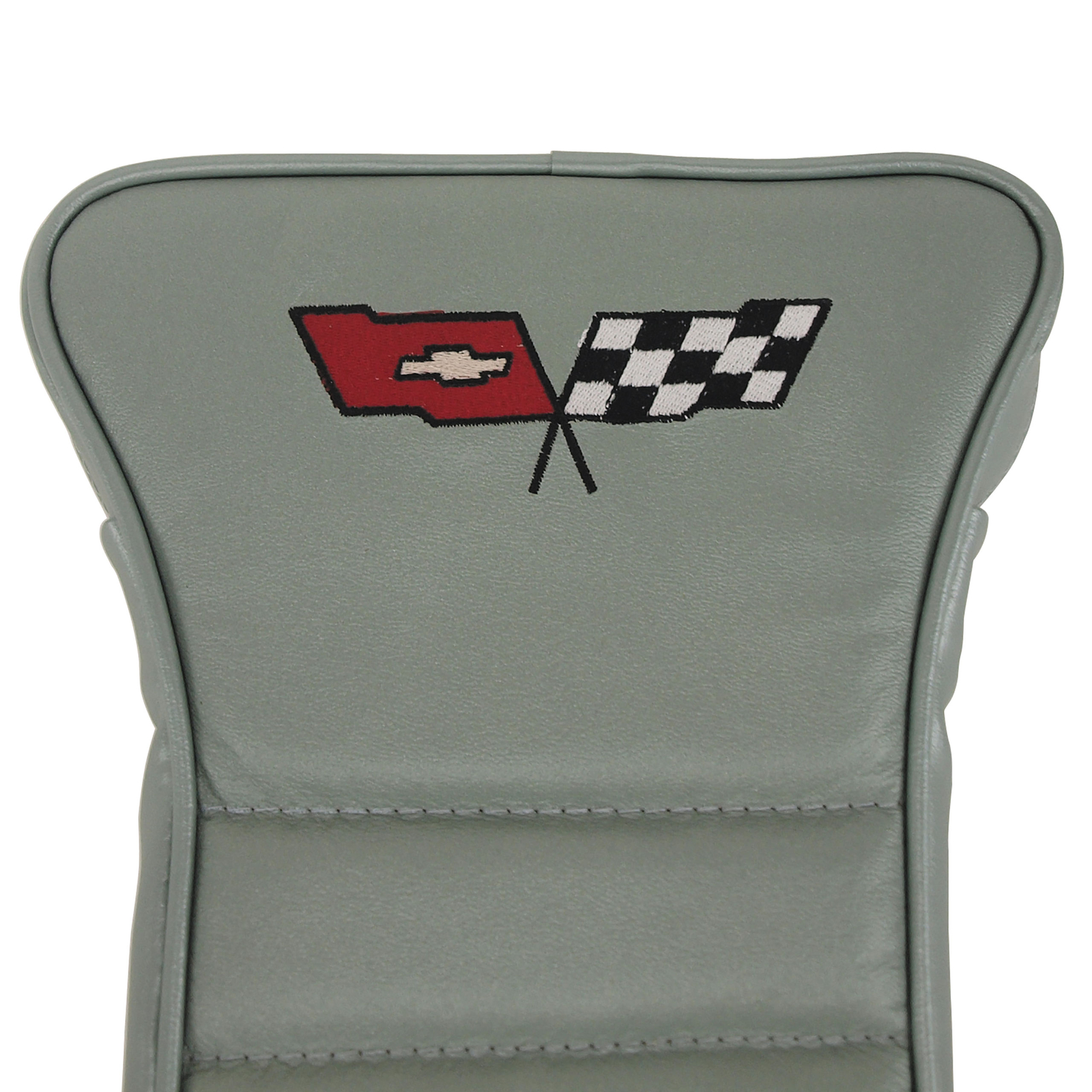 Center Armrest With Embroidered C3 Cross Flags – Silvergreen – 1982 C3 Corvette