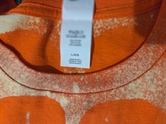 Mens Orange Large Bleach Painted Skull T-Shirt