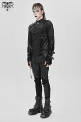 Devil Fashion Men Black Gothic Punk Mesh Spliced Lace-Up T-Shirt Slim Fit Tops