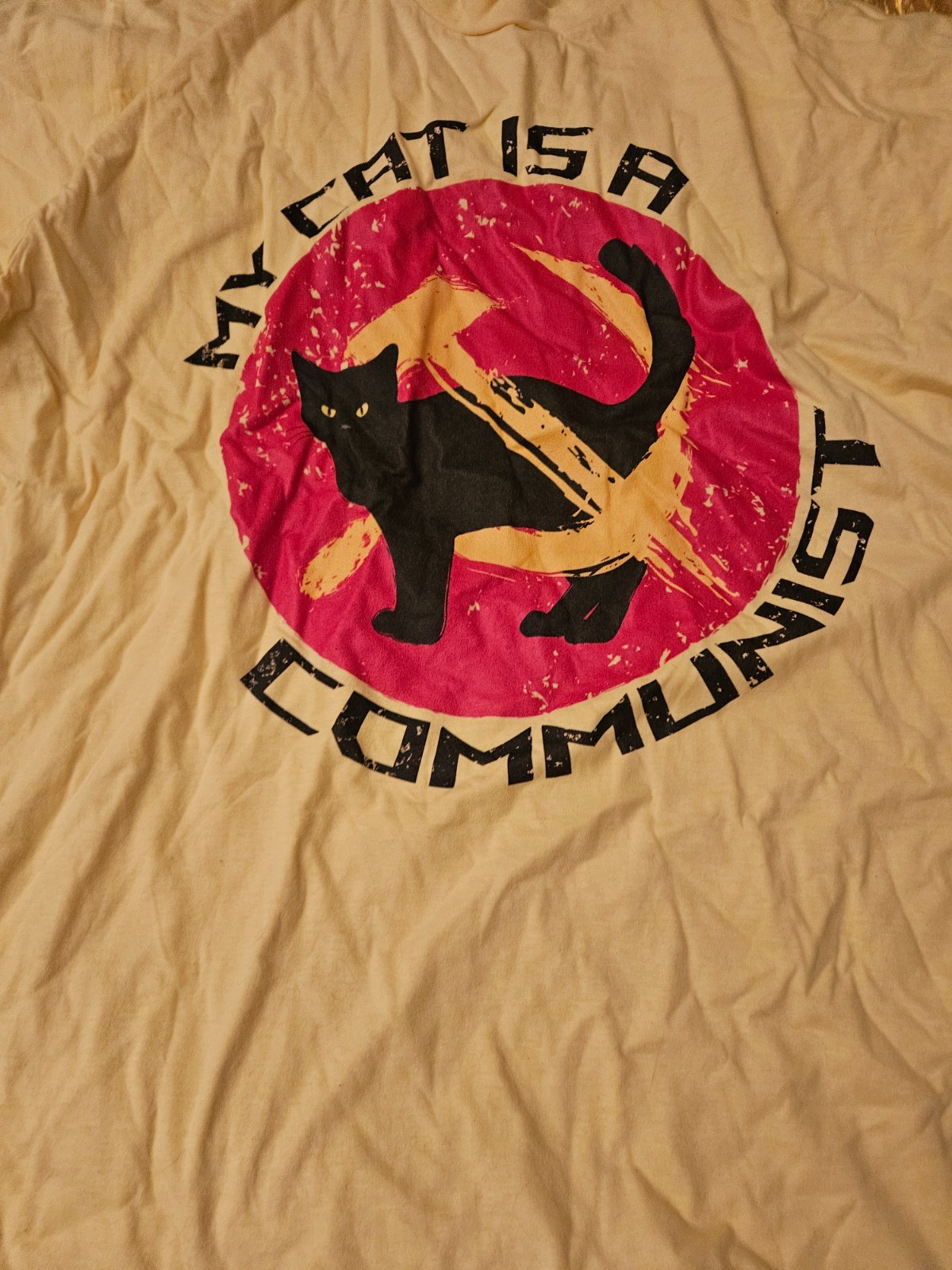 NEW MY CAT IS A COMMUNIST t-shirt Men L Large YELLOW Men's MENS Hammer & Sickle gallery