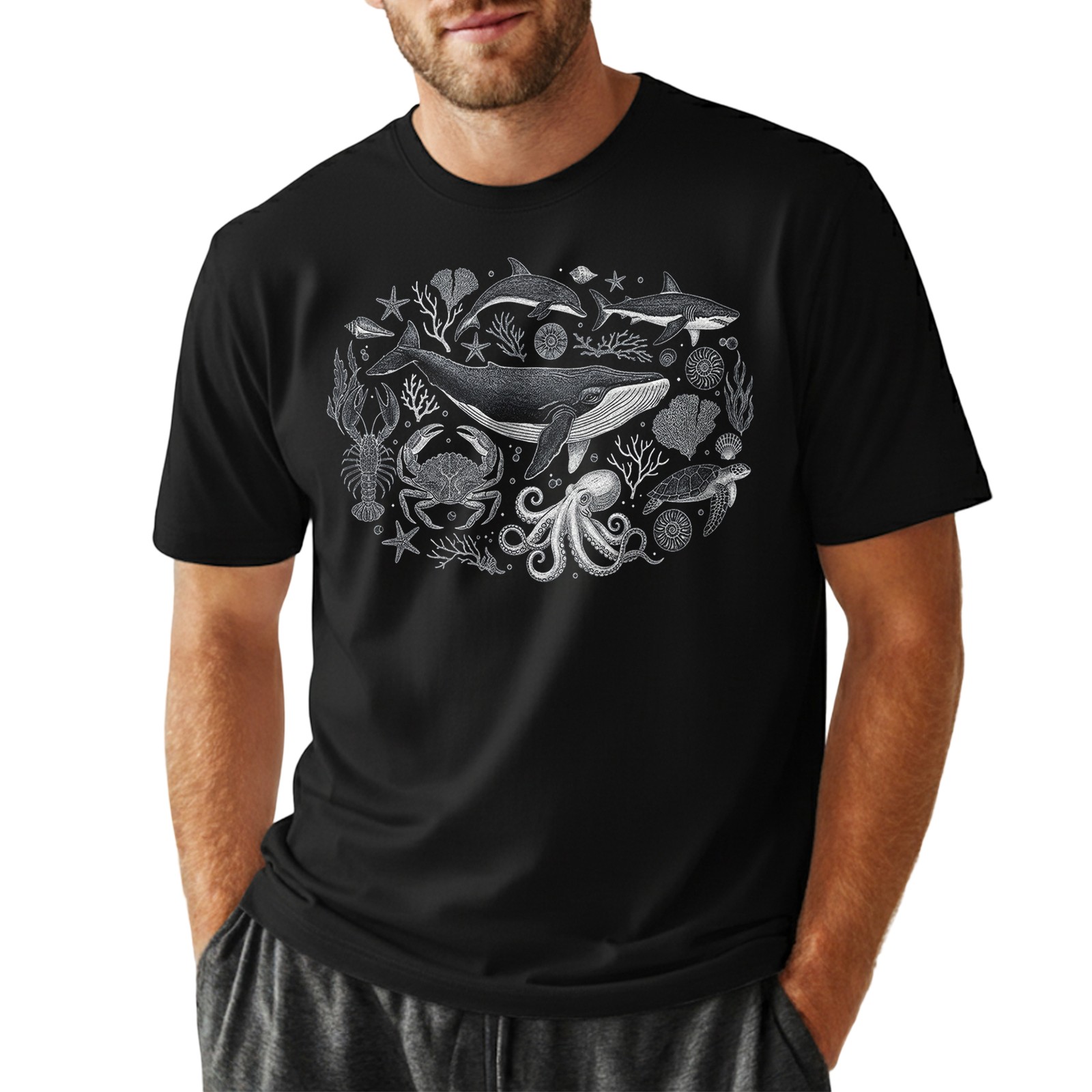 Sea Life Whale Shark Octopus Ocean Marine Retro Vintage Animal Gift Tee gallery