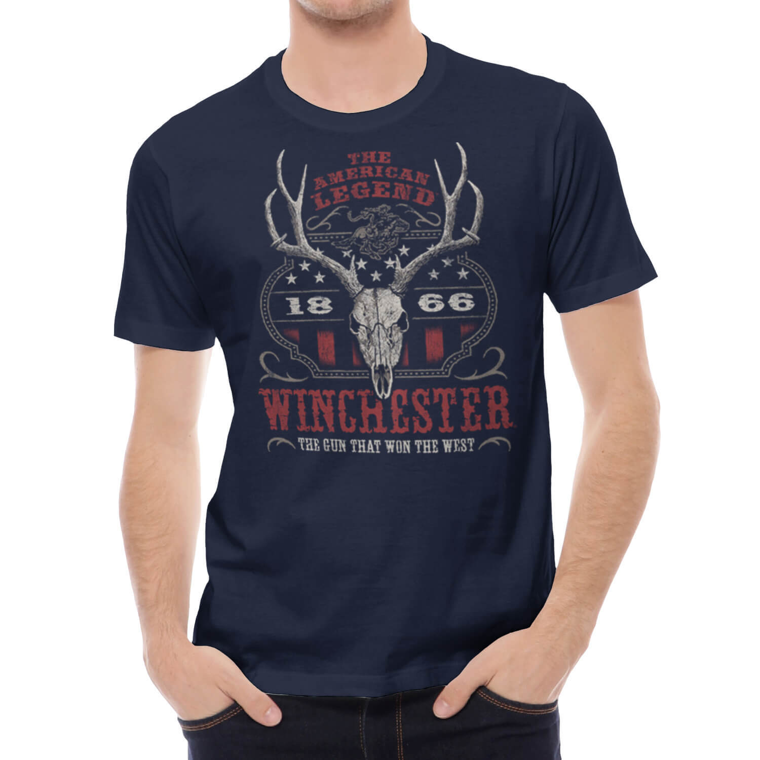 Winchester Classic - Western Flag Deer Skull - Mens Graphic T-Shirt gallery