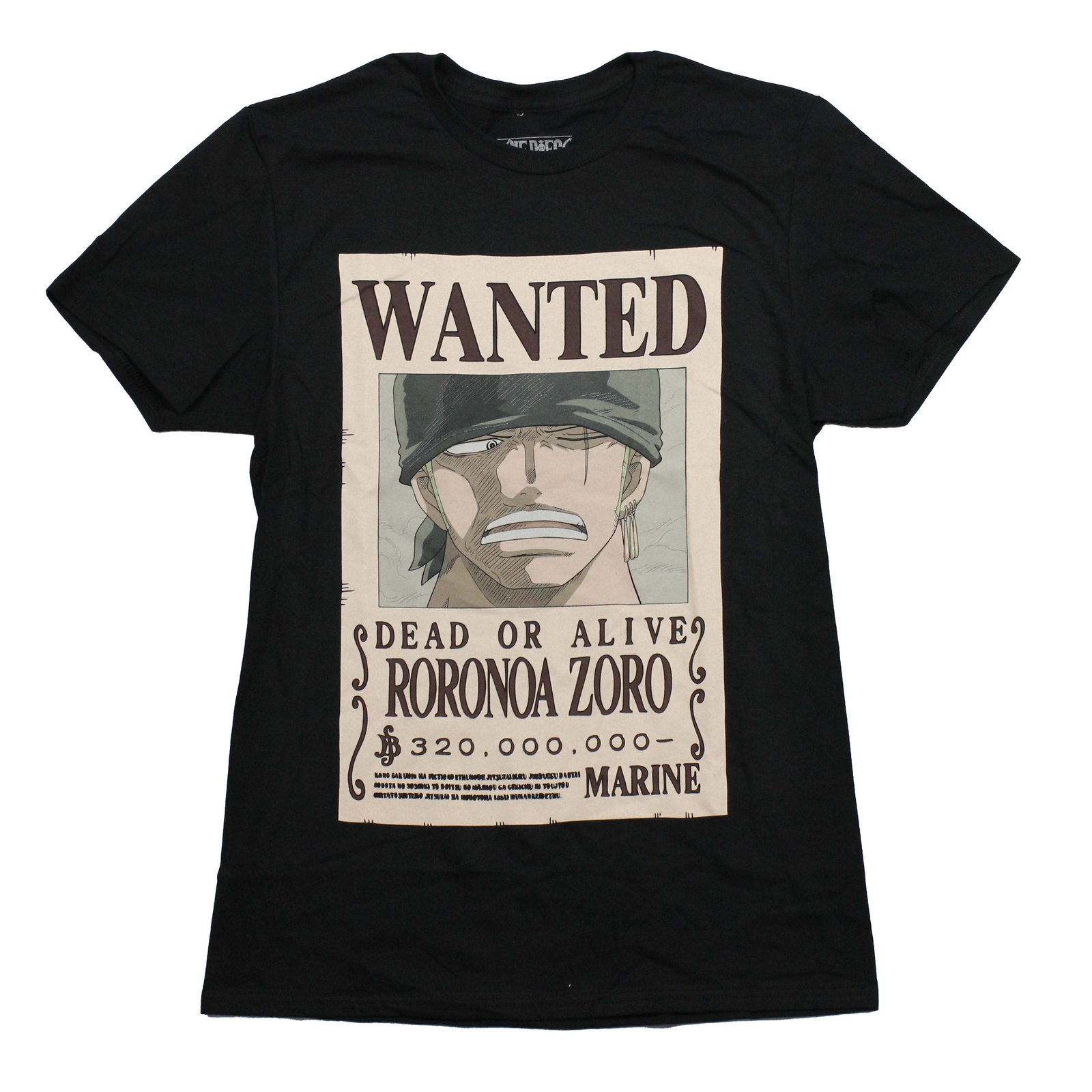 One Piece New Adult T-Shirt - WANTED Dead or Alive Roronoa Zoro Poster gallery