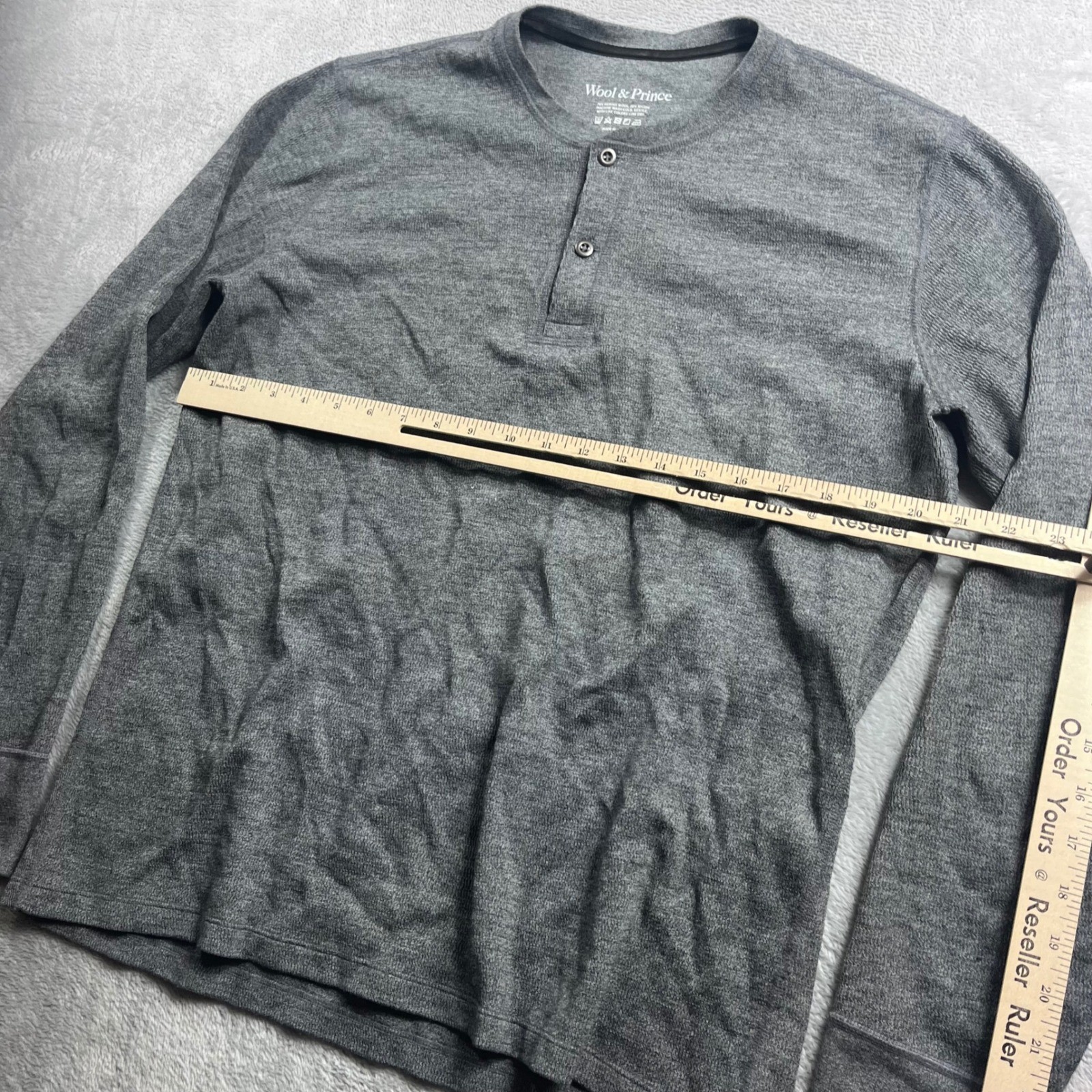 Wool & Prince Mens Merino Wool Blend Long Sleeve Henley Shirt Gray Size L gallery