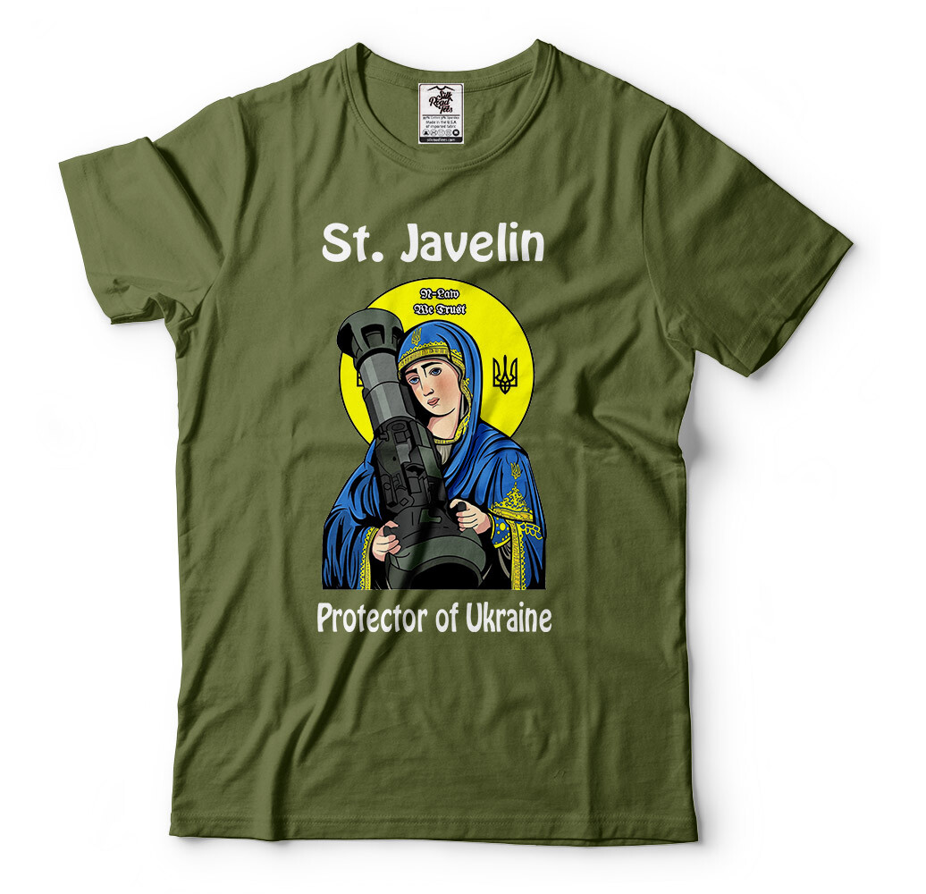 St. Javelin Protector of Ukraine T-shirt Mens Shirt Ukrainian Flag Tee Shirt gallery