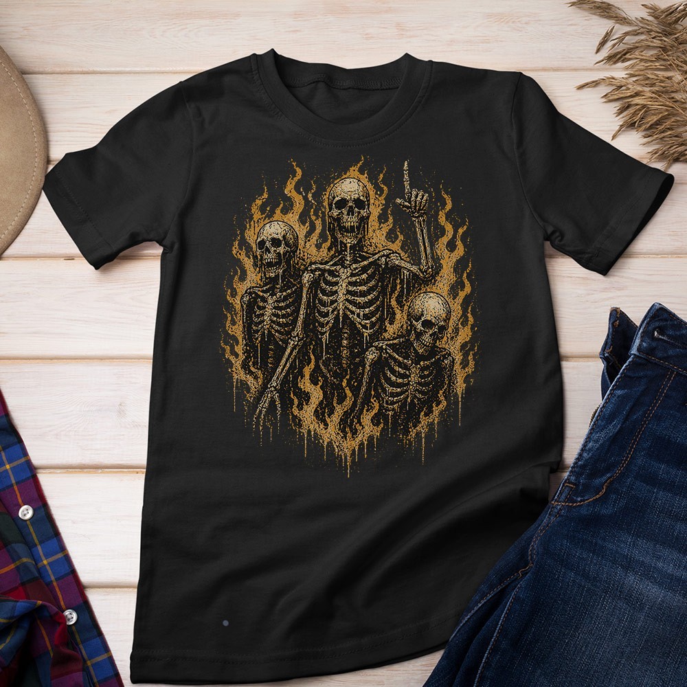 Retro Skeletons On Fire Unisex T-shirt | Gothic Skull Lover Gifts for Men gallery