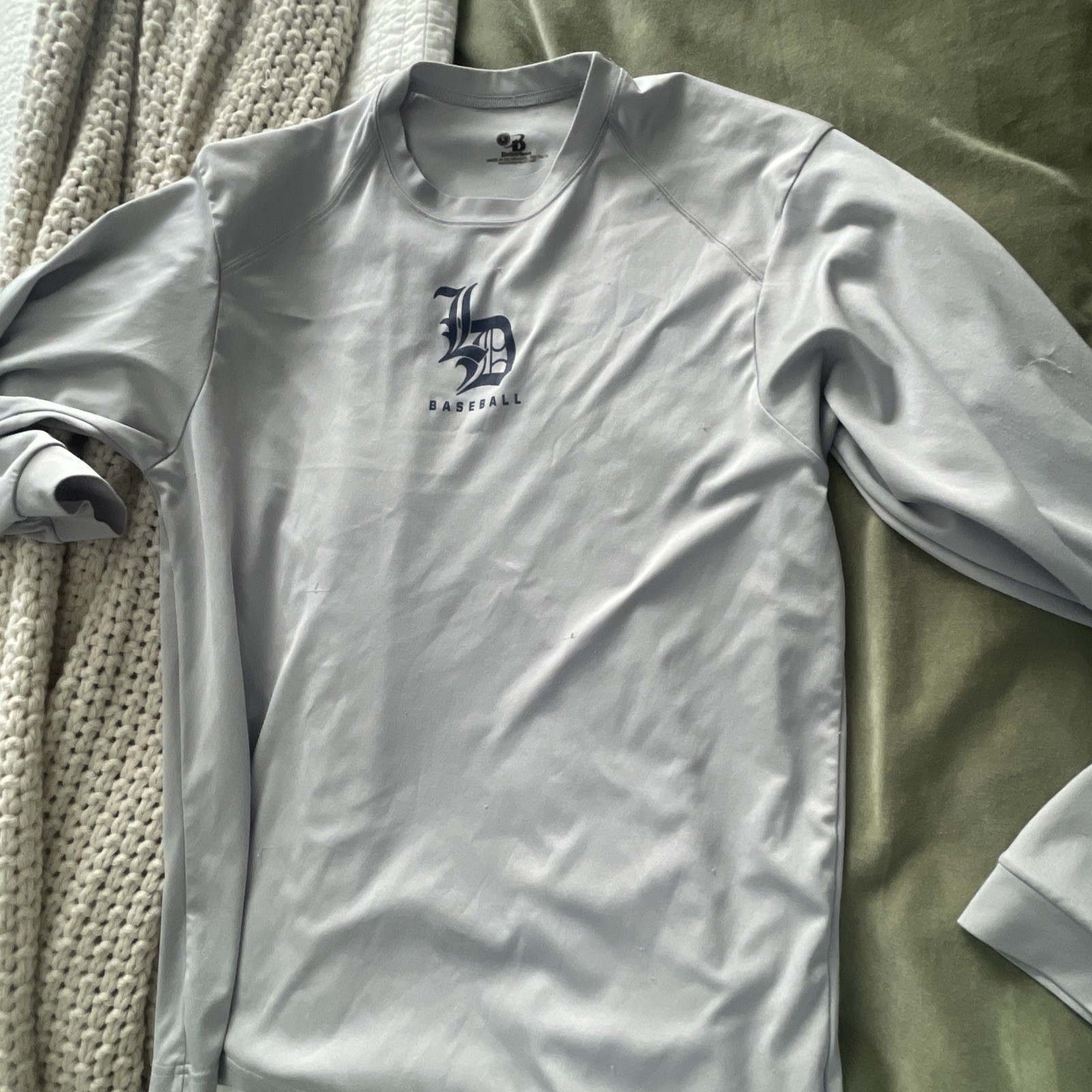 Men's L Gray Long Sleeve Graphic T-Shirt LD Logo Baseball Training Workout gallery