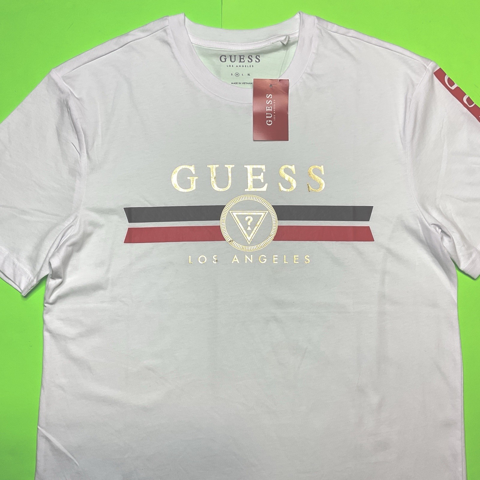 GUESS Los Angeles Men’s Short Sleeve T-Shirt MEDIUM White w/Black, Red, Gold NEW gallery