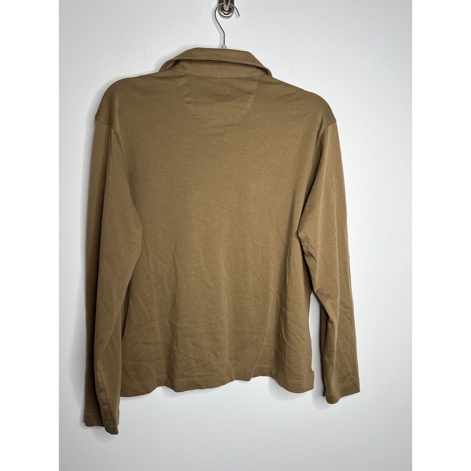 UNTUCKit Shirt Mens Medium Tan Stretch 1/4 Button Casual Top Long Sleeve Collar gallery