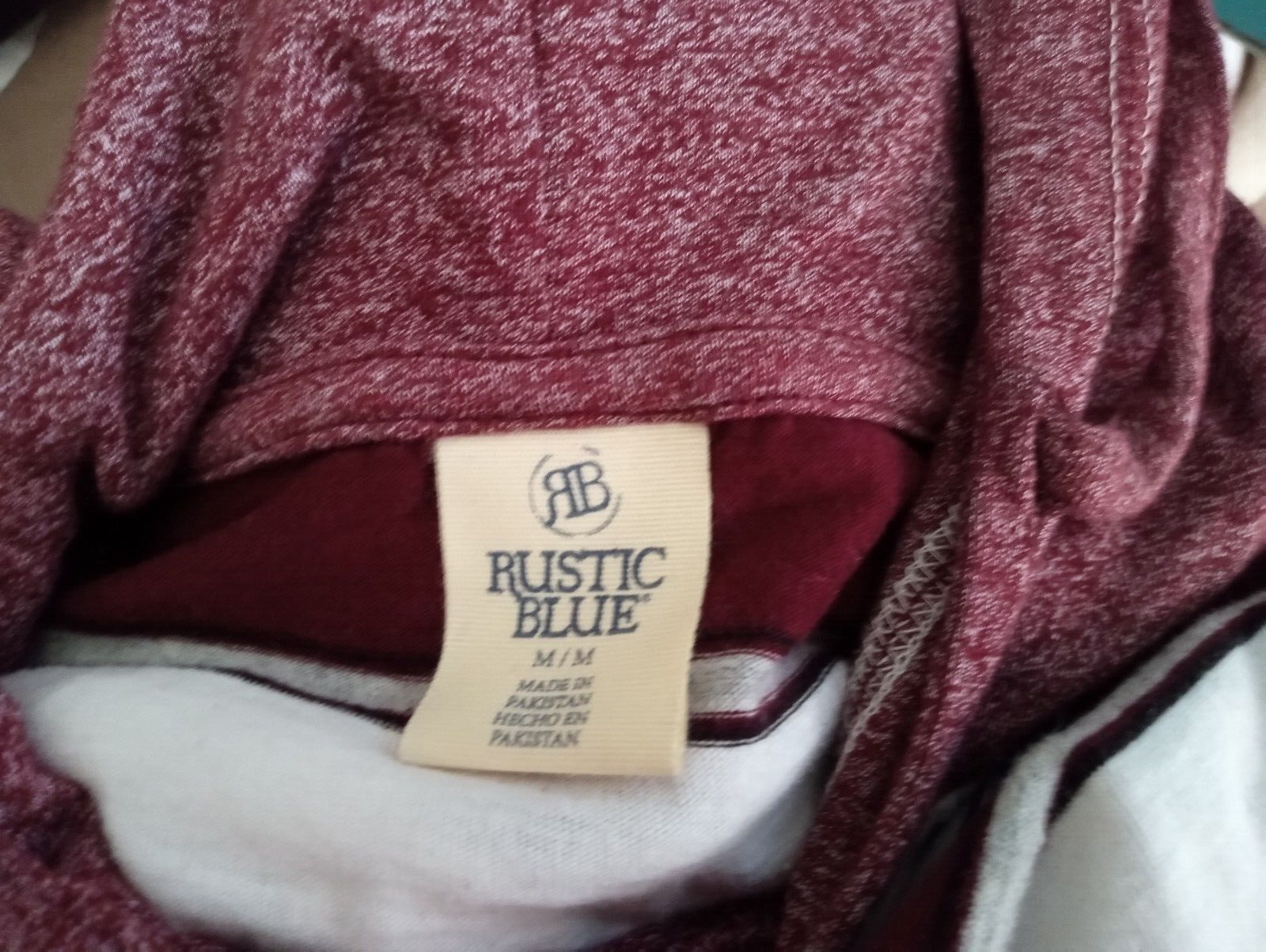 Men's RUSTIC BLUE Long Sleeve Hooded Maroon & White Shirt Size Medium gallery