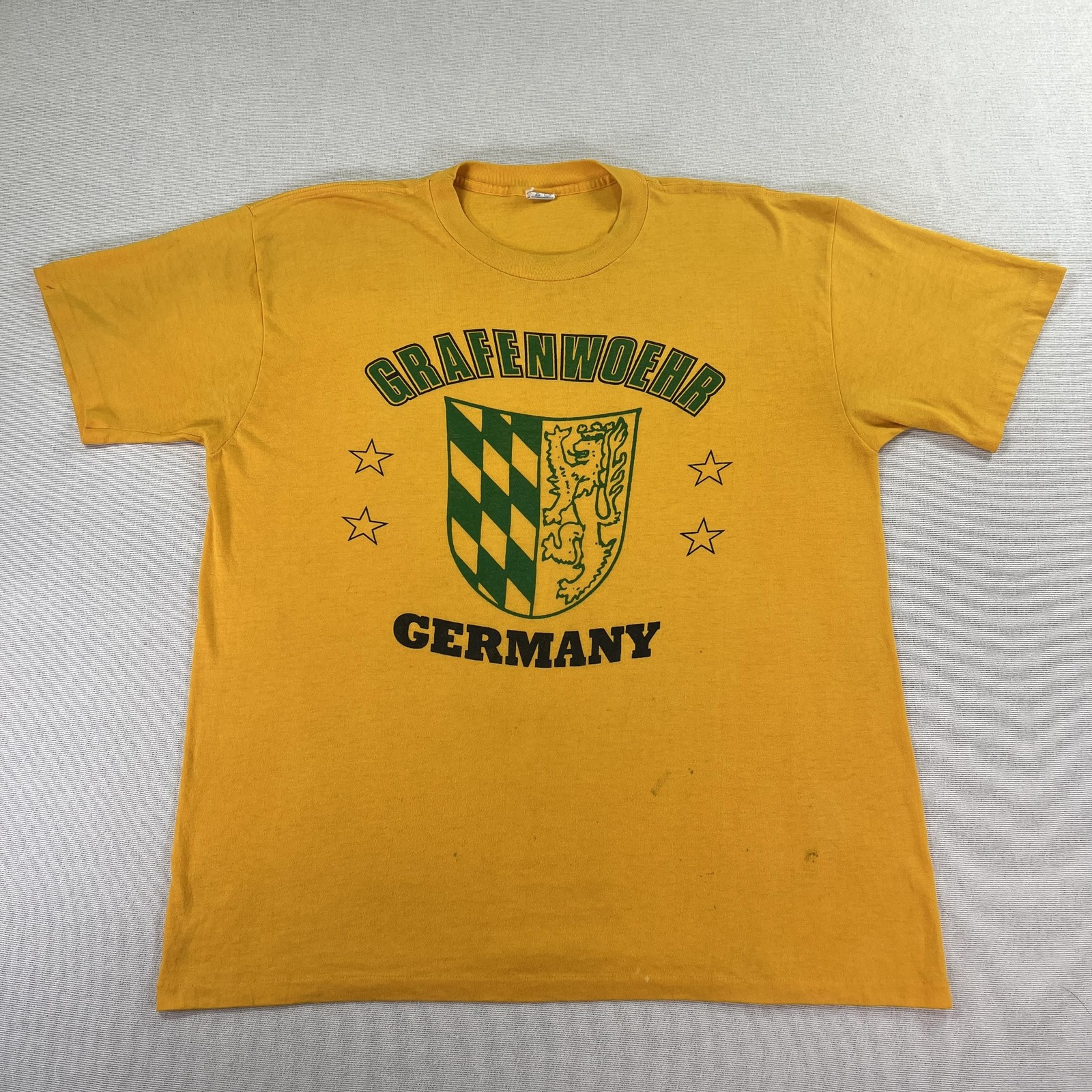 Vintage 80s Grafenwoehr Germany Shirt Mens XL Yellow Graphic Souvenir Tee gallery