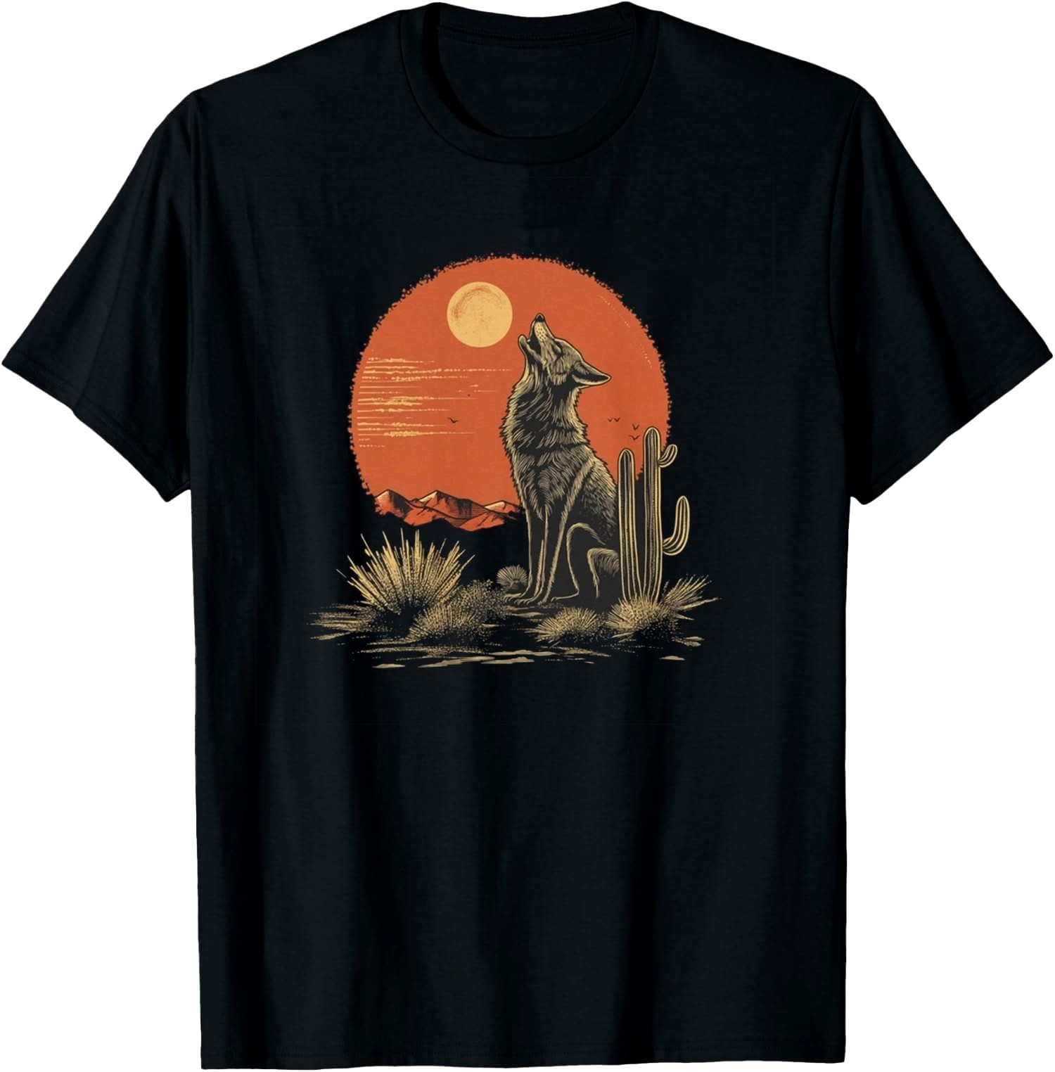 Coyote Desert Shirt Howling Wolf Moon Sunset Nature Tee S-5XL