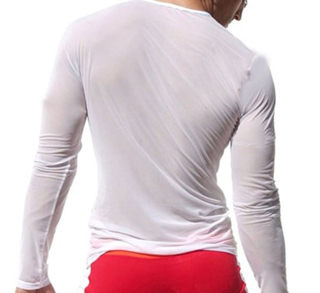 Men's T-Shirts Long-Sleeve Clubbing Shirt Ultrathin Sheer Mesh Men Underwear gallery